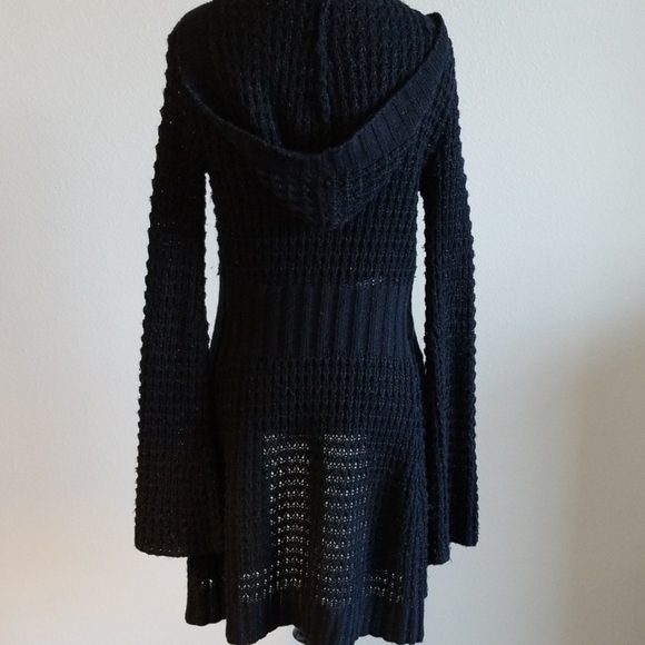 [SOLD] Hooded Black Open Knit Duster - Picture 2 of 4